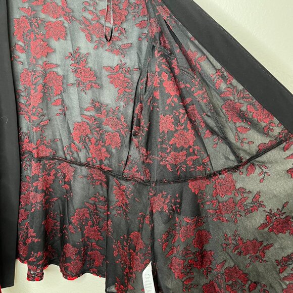 Alex Evenings Womens Red Black Floral Velvet Burnout Whimsygoth Cardigan kimono - Picture 8 of 9